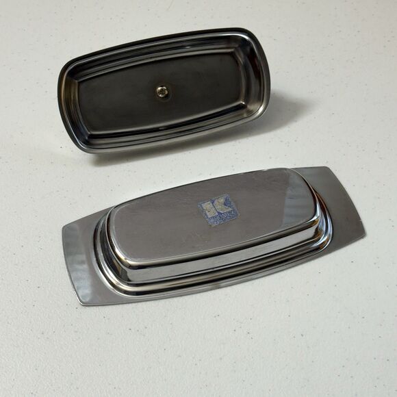 Butter Dish Tray Vintage Kromex MCM Chrome Silver w/ Cover - Picture 6 of 7